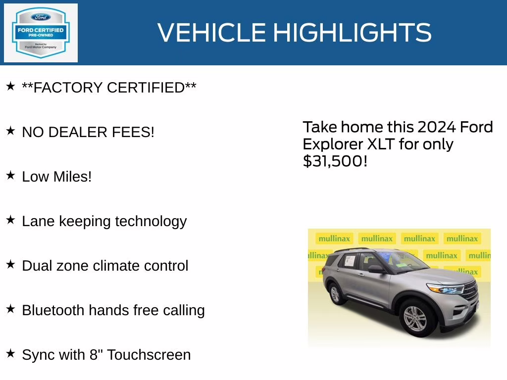 2024 Silver Metallic Ford Explorer XLT RWD SUV