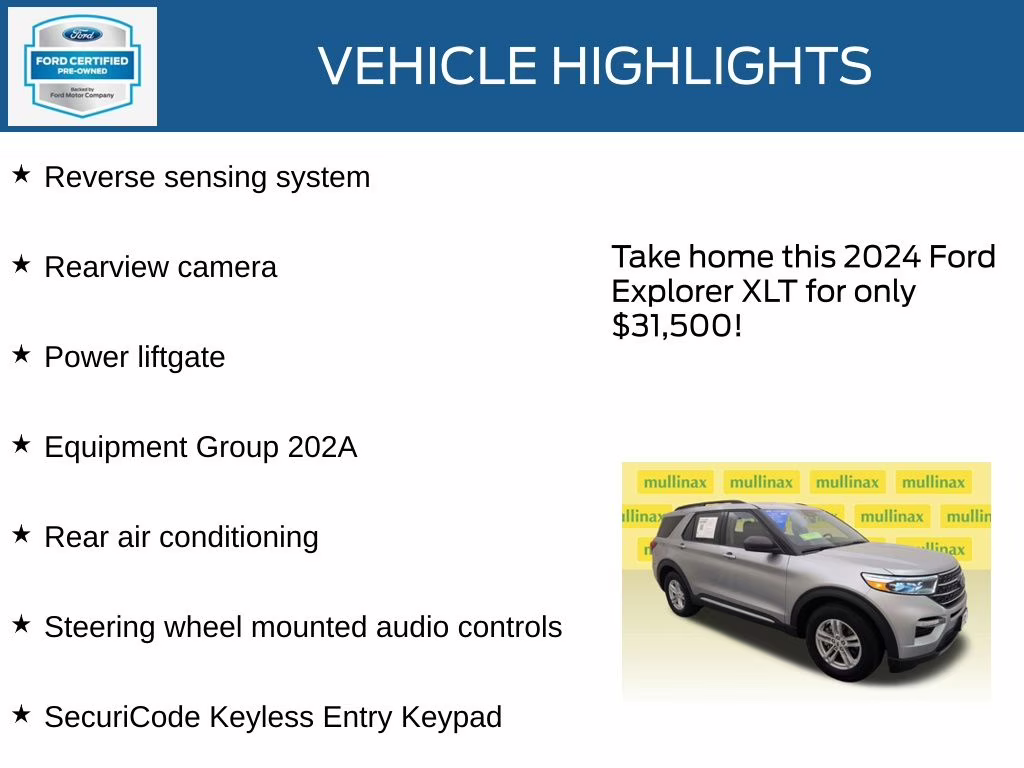 2024 Silver Metallic Ford Explorer XLT RWD SUV