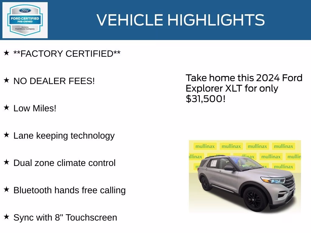 2024 Silver Metallic Ford Explorer XLT RWD SUV