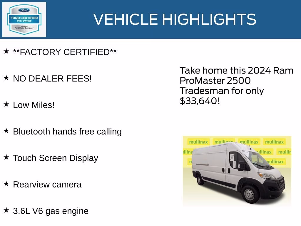 2024 Bright White Clearcoat Ram ProMaster 2500 High Roof FWD Van