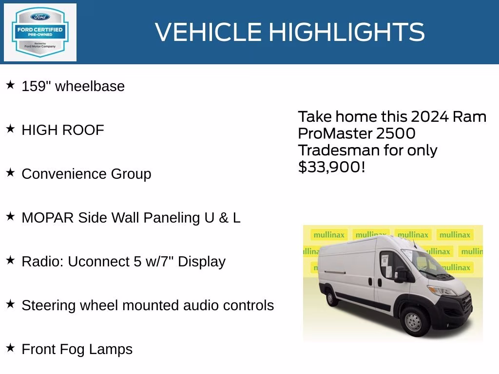 2024 Bright White Clearcoat Ram ProMaster 2500 High Roof FWD Van