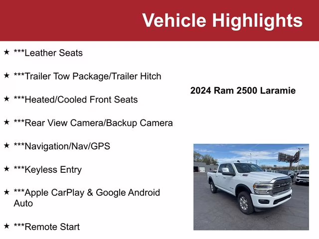 2024 Bright White Clearcoat Ram 2500 Laramie 4X4 Truck
