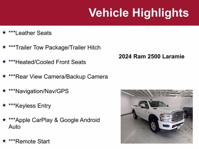 Used 2024 RAM Ram 2500 Pickup Laramie with VIN 3C6UR5FL1RG366992 for sale in Waite Park, Minnesota