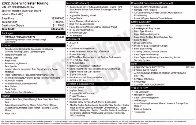 2022 Horizon Blue Pearl Subaru Forester Touring AWD SUV