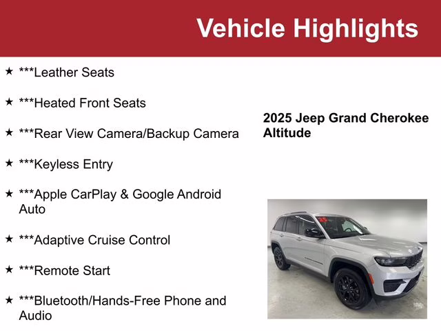 2025 Silver Zynith Jeep Grand Cherokee Altitude 4X4 SUV