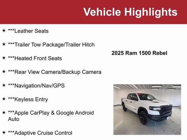 2025 Bright White Clearcoat Ram 1500 Rebel 4X4 Truck