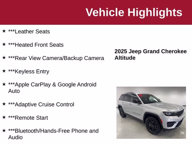 2025 Silver Zynith Jeep Grand Cherokee Altitude 4X4 SUV