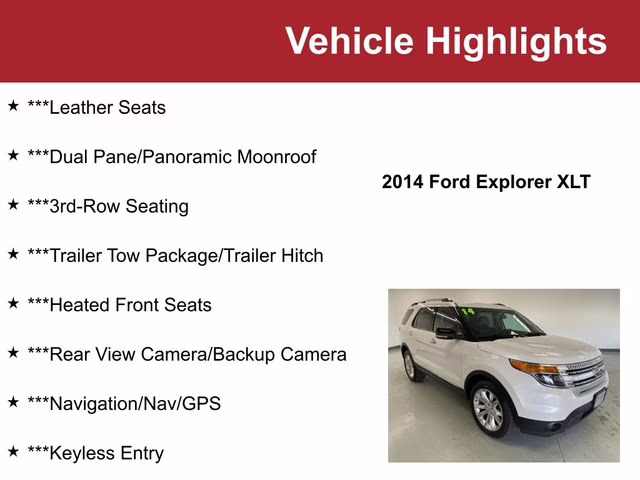Used 2014 Ford Explorer XLT with VIN 1FM5K8D89EGB36653 for sale in Waite Park, Minnesota