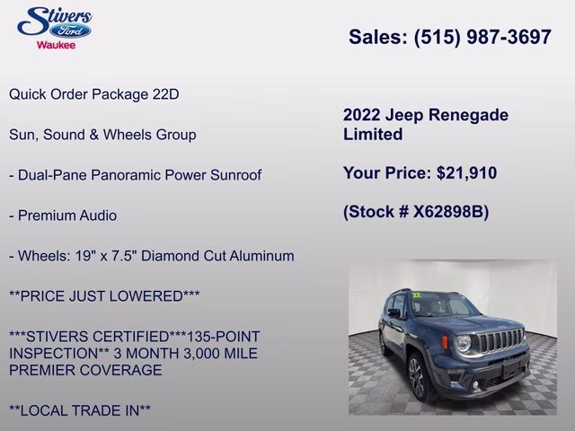 2022 Slate Blue Pearlcoat Jeep Renegade Limited 4X4 SUV
