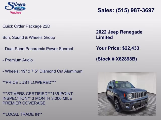 2022 Slate Blue Pearlcoat Jeep Renegade Limited 4X4 SUV