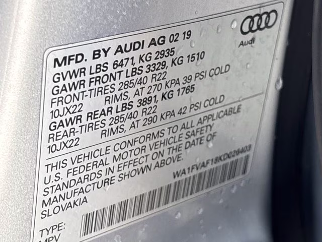 2019 Florett Silver Metallic Audi Q8 Prestige AWD SUV