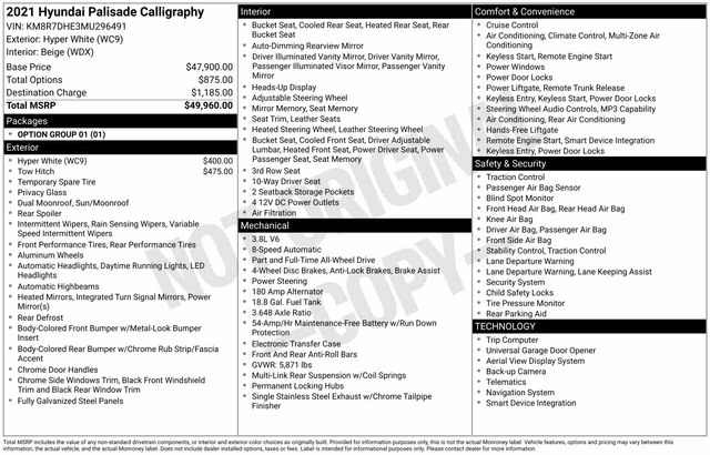 2021 Hyper White Hyundai Palisade Calligraphy AWD SUV
