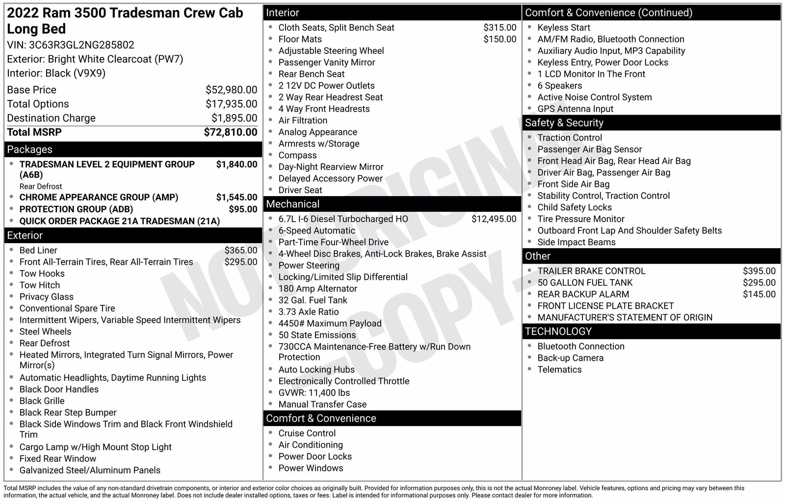 2022 Bright White Clearcoat Ram 3500 Tradesman 4X4 Truck