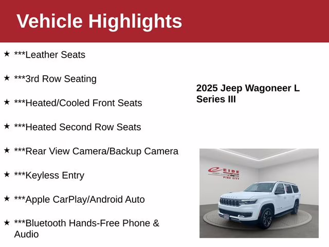 2025 Bright White Clearcoat Jeep Wagoneer L Series III 4X4 SUV
