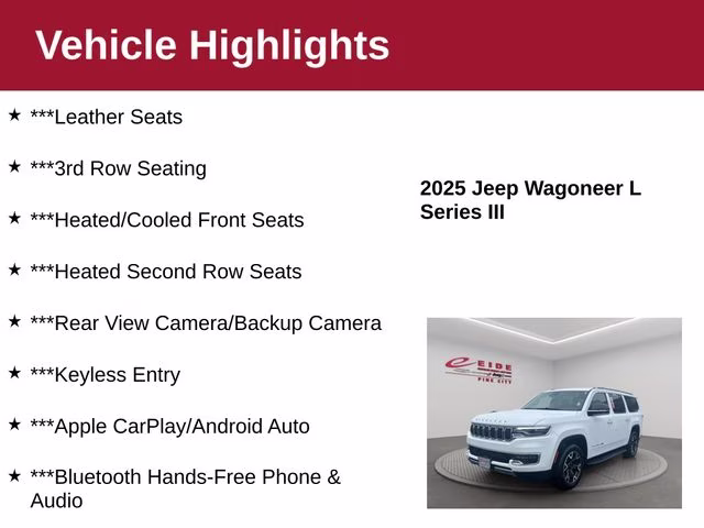 2025 Bright White Clearcoat Jeep Wagoneer L Series III 4X4 SUV