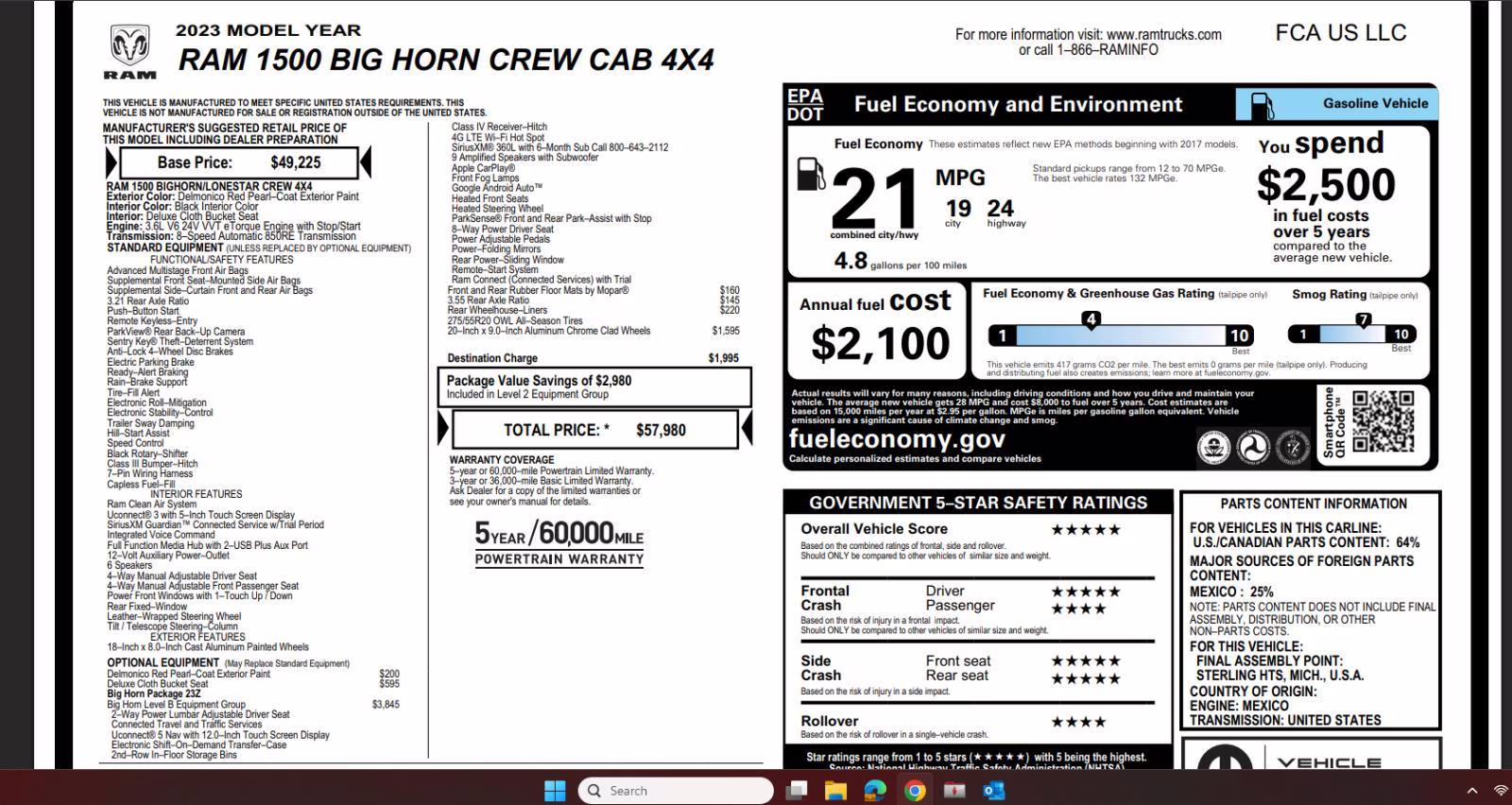 2023 Delmonico Red Pearlcoat Ram 1500 Big Horn 4X4 Truck
