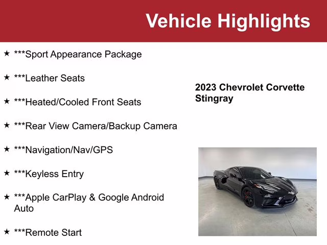 Used 2023 Chevrolet Corvette 3LT with VIN 1G1YC3D40P5130116 for sale in Waite Park, Minnesota
