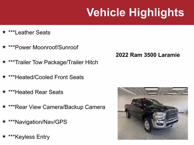 2022 Diamond Black Crystal Pearlcoat Ram 3500 Laramie 4X4 Truck