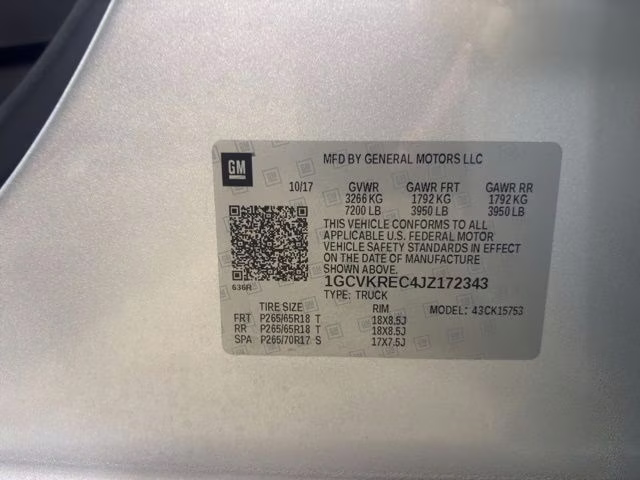 2018 Silver Ice Metallic Chevrolet Silverado 1500 LT 4X4 Truck