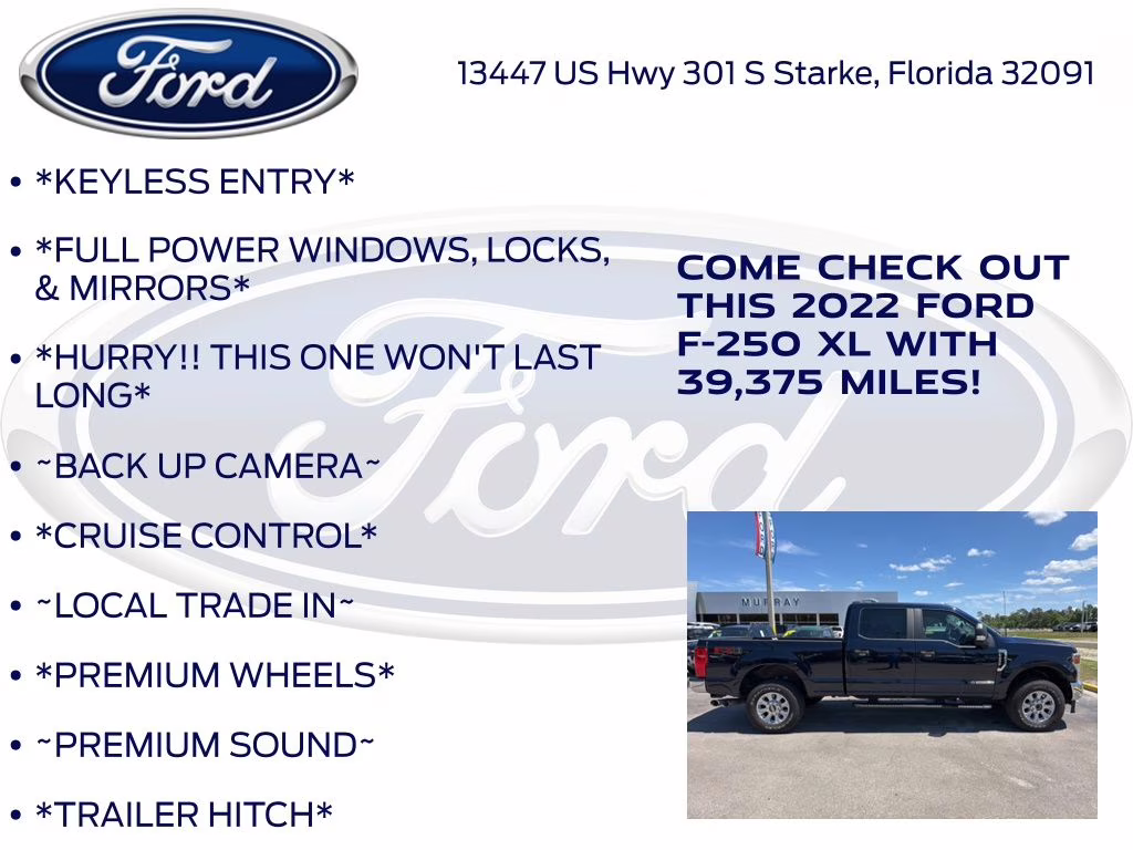 2022 Blue Metallic Ford Super Duty F-250 SRW XL 4X4 Truck