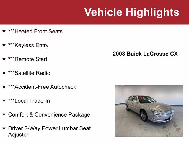 2008 Gold Mist Metallic Buick LaCrosse CX FWD Sedan