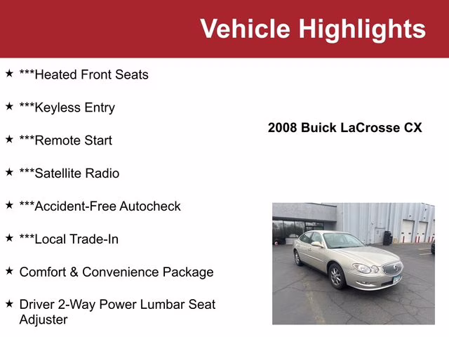 Used 2008 Buick LaCrosse CX with VIN 2G4WC582581274228 for sale in Waite Park, Minnesota