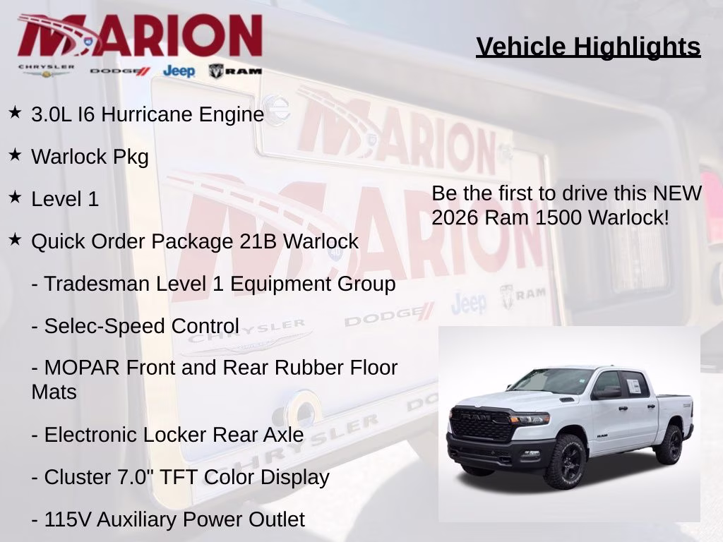 2026 Bright White Clearcoat Ram 1500 Warlock 4X4 Truck