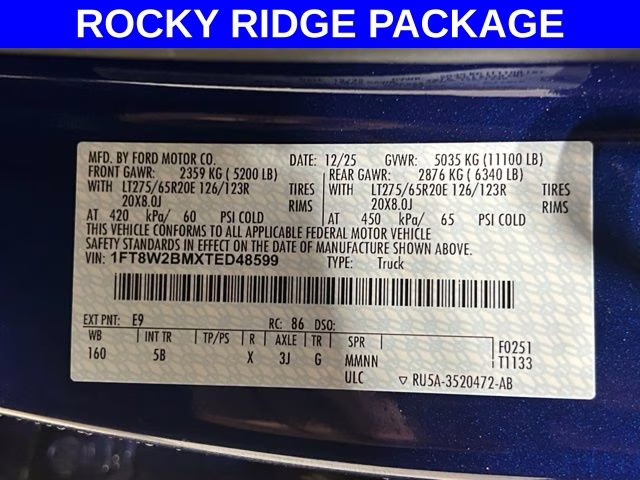 2026 Argon Blue Metallic Ford Super Duty F-250 SRW Lariat Rocky Ridge 4X4 Truck