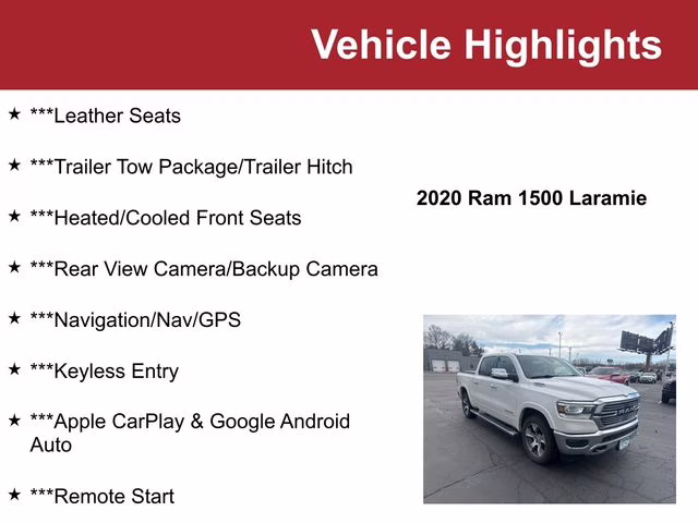 Used 2020 RAM Ram 1500 Pickup Laramie with VIN 1C6SRFJTXLN413102 for sale in Waite Park, Minnesota