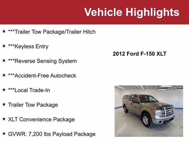 Used 2012 Ford F-150 XLT with VIN 1FTFX1ET2CKD70924 for sale in Waite Park, Minnesota