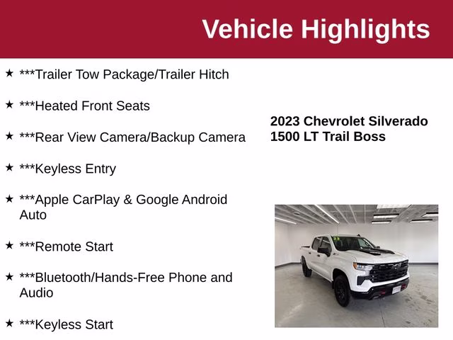 2023 Summit White Chevrolet Silverado 1500 LT Trail Boss 4X4 Truck