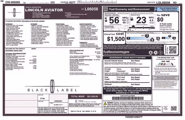 2020 Dark Gray Lincoln Aviator Plug-In Hybrid Black Label Grand Touring AWD SUV
