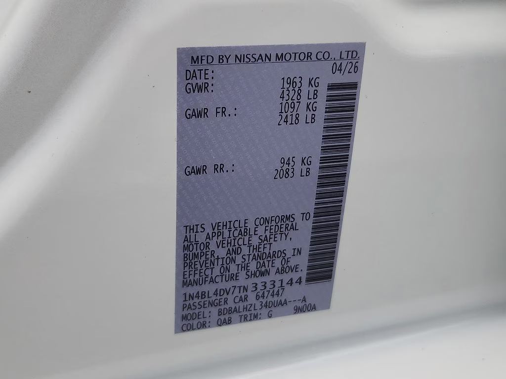 2026 Pearl White Tricoat Nissan Altima 2.5 SV FWD Sedan