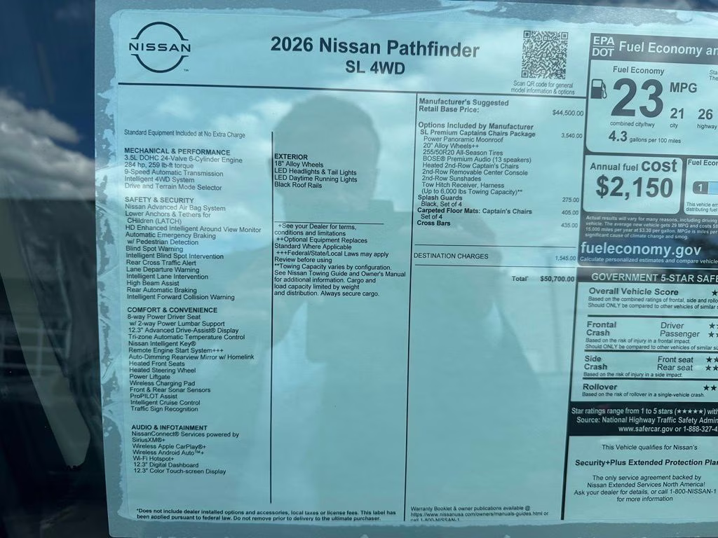 2026 Super Black Nissan Pathfinder SL 4X4 SUV