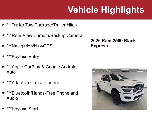 Used 2026 RAM Ram 2500 Pickup Tradesman/Black Express with VIN 3C63R5CL1TG172874 for sale in Waite Park, Minnesota