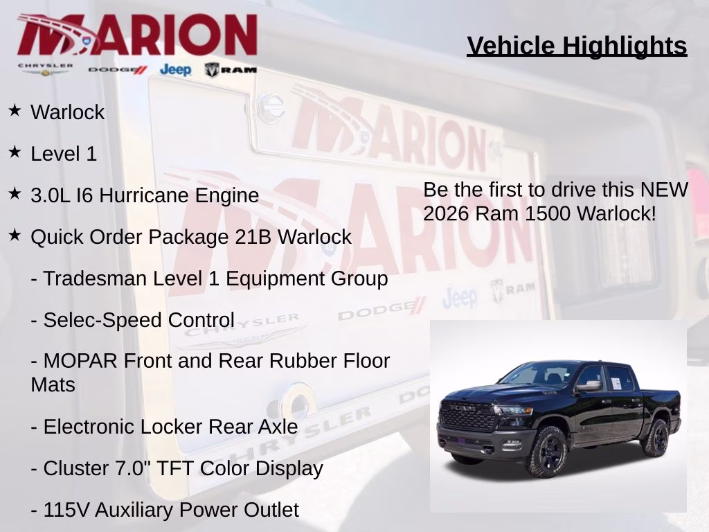 2026 Diamond Black Crystal Pearlcoat Ram 1500 Warlock 4X4 Truck