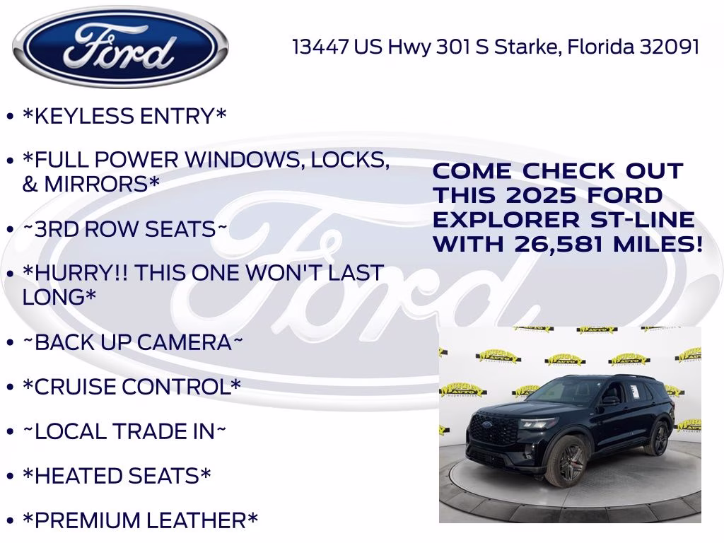 2025 Black Metallic Ford Explorer ST-Line 4X4 SUV