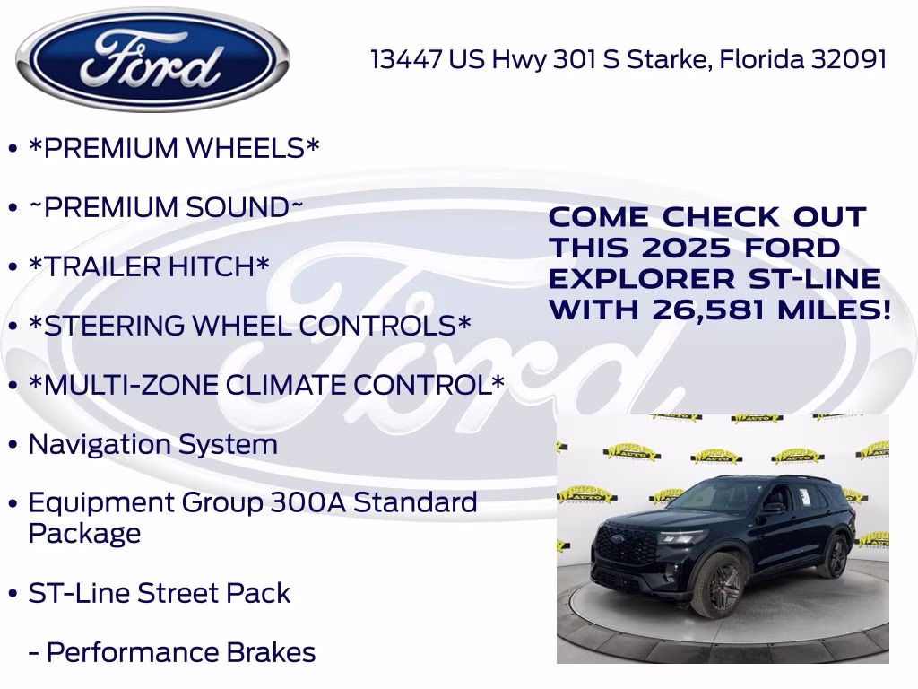 2025 Black Metallic Ford Explorer ST-Line 4X4 SUV