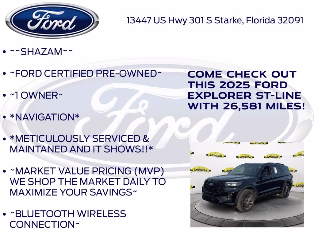 2025 Black Metallic Ford Explorer ST-Line 4X4 SUV