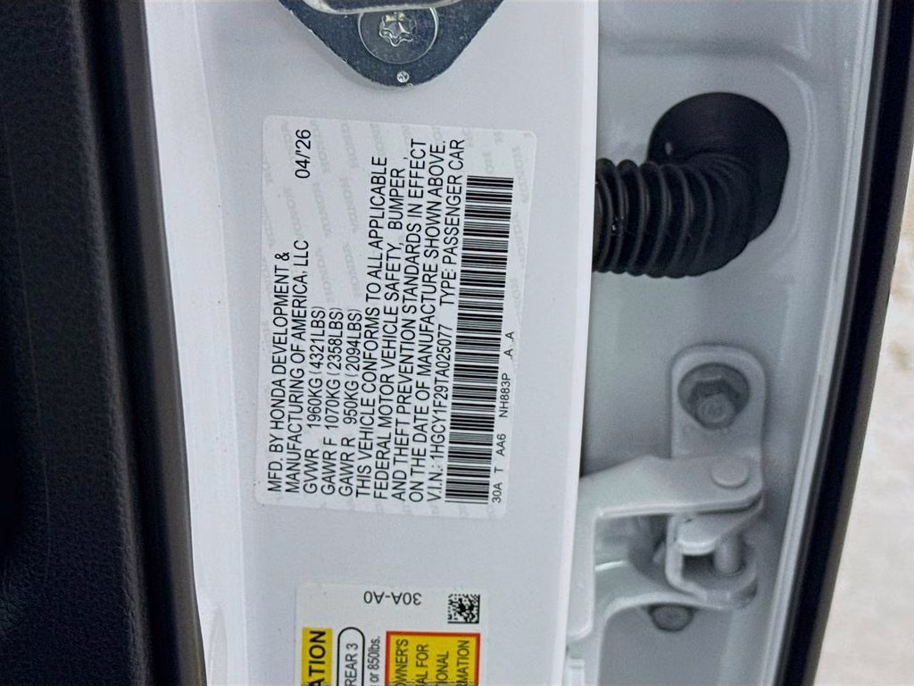 2026 Platinum White Pearl Honda Accord LX FWD Sedan