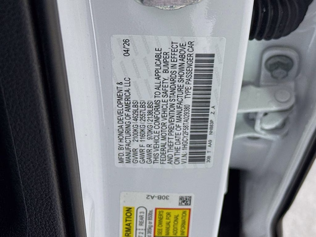 2026 Platinum White Pearl Honda Accord Hybrid Sport FWD Sedan