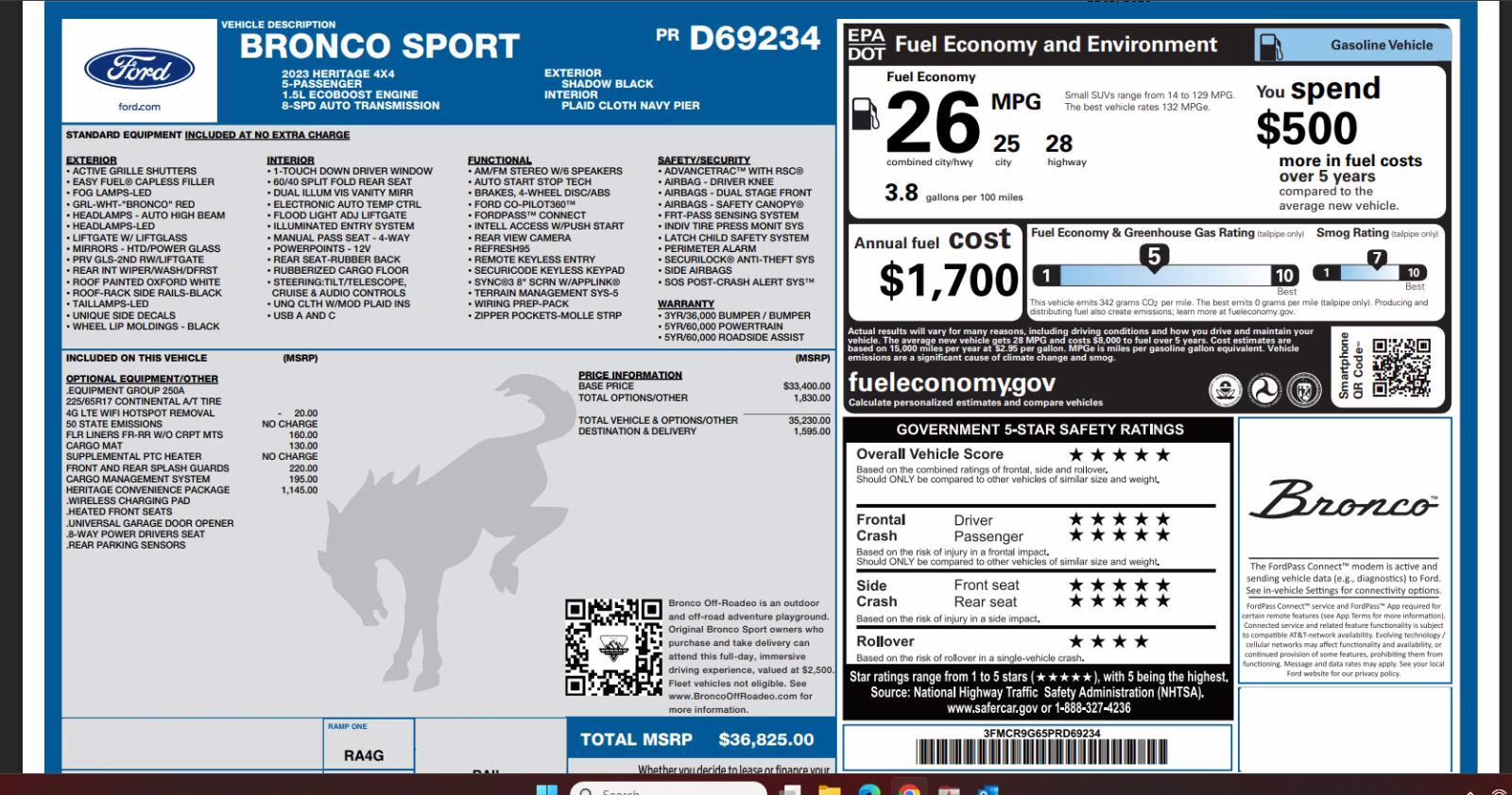 2023 Shadow Black Ford Bronco Sport Heritage 4X4 Crossover