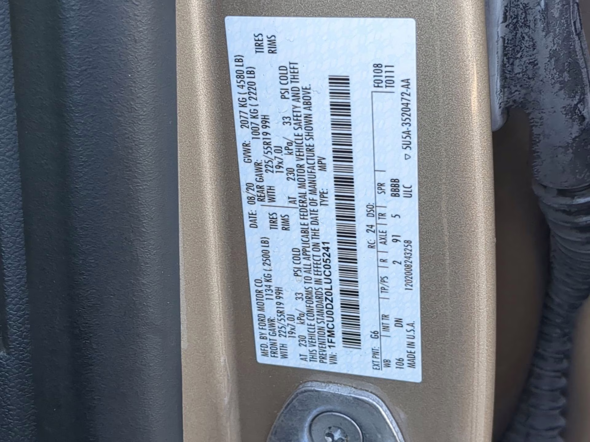 2020 Desert Gold Metallic Ford Escape Titanium Hybrid FWD SUV