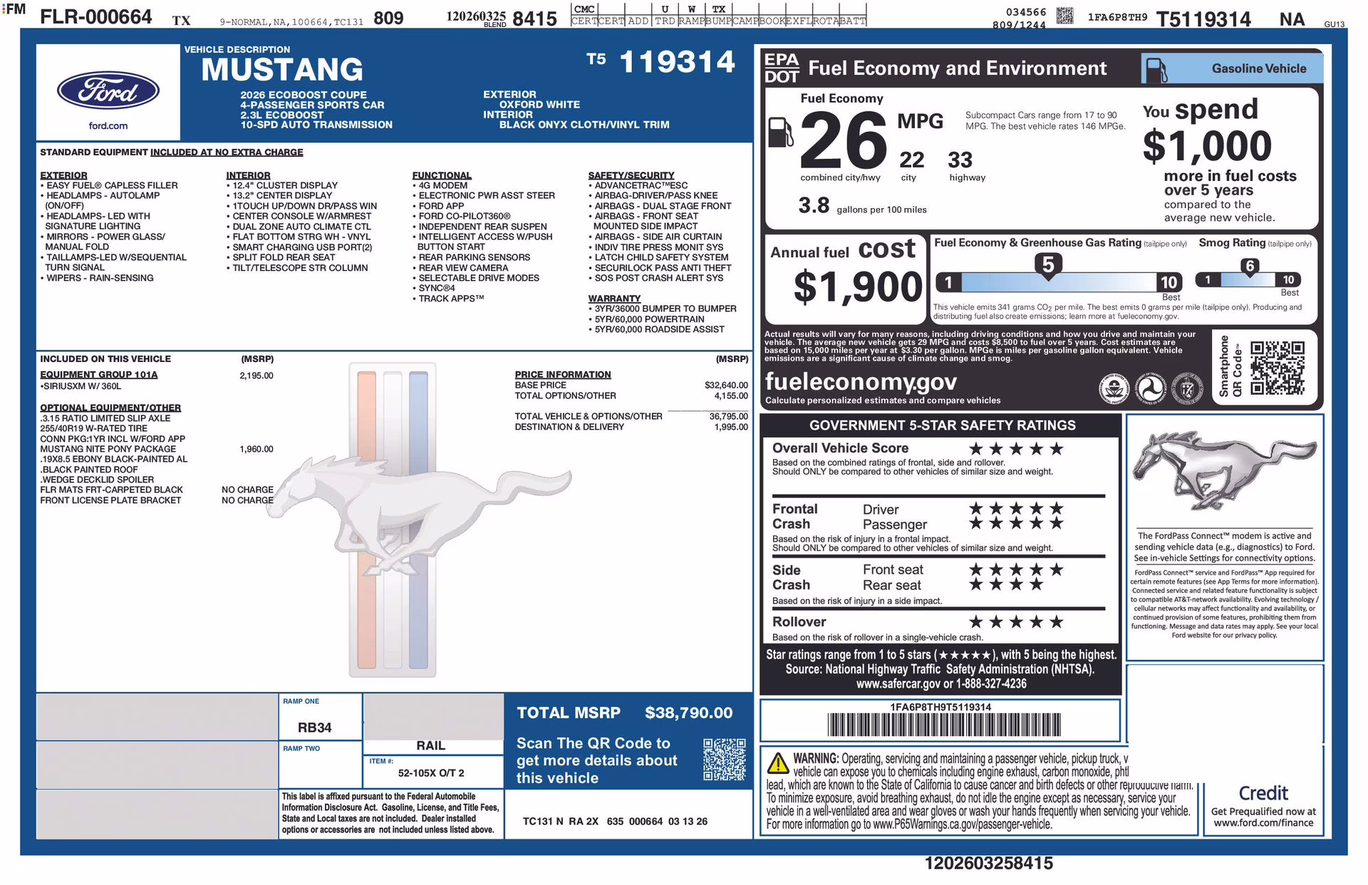 2026 Oxford White Ford Mustang EcoBoost RWD Coupe