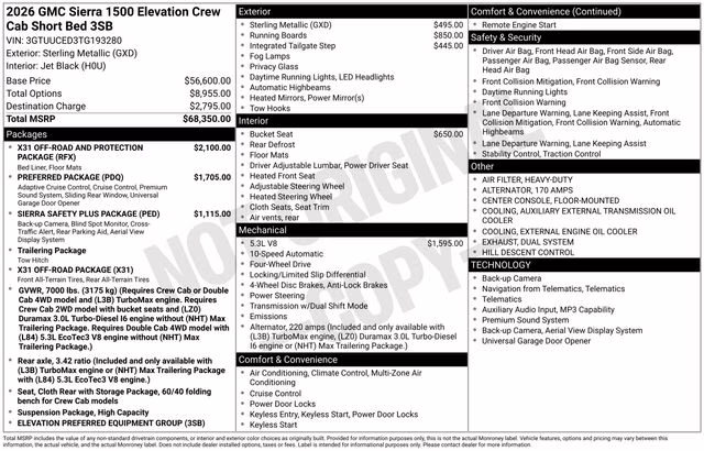 2026 Sterling Metallic GMC Sierra 1500 Elevation 4X4 Truck