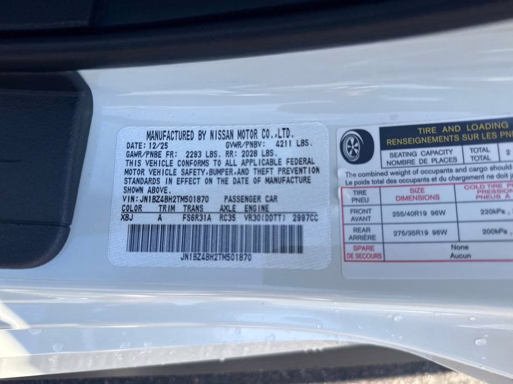 2026 Pearl White/Super Black Nissan Z Performance RWD Coupe