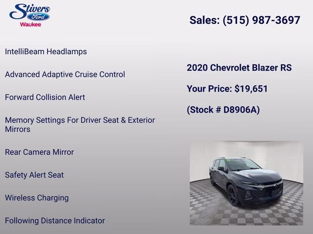 2020 Midnight Blue Metallic Chevrolet Blazer RS FWD SUV