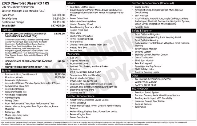 2020 Midnight Blue Metallic Chevrolet Blazer RS FWD SUV