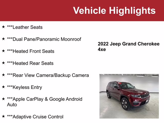 Used 2022 Jeep Grand Cherokee 4xe with VIN 1C4RJYB65N8756274 for sale in Waite Park, Minnesota
