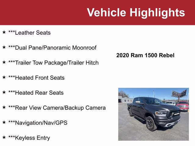 Used 2020 RAM Ram 1500 Rebel with VIN 1C6SRFLMXLN260016 for sale in Waite Park, Minnesota